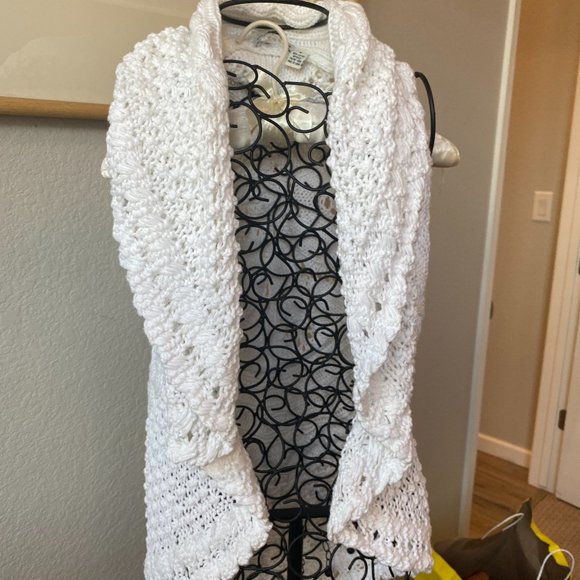Cotton by Autumn Cashmere White boho cardigan vest sleeveless - Picture 1 of 9